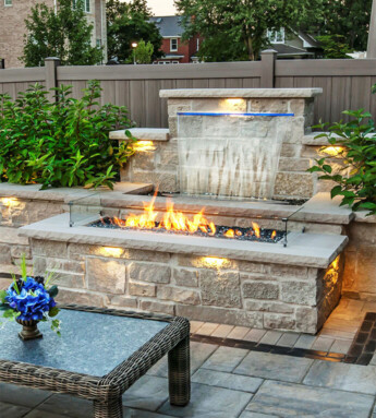 Fire Waterfall Backyard Feature