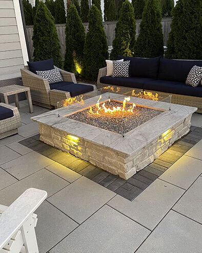 Stone Fire Pit Seating Night